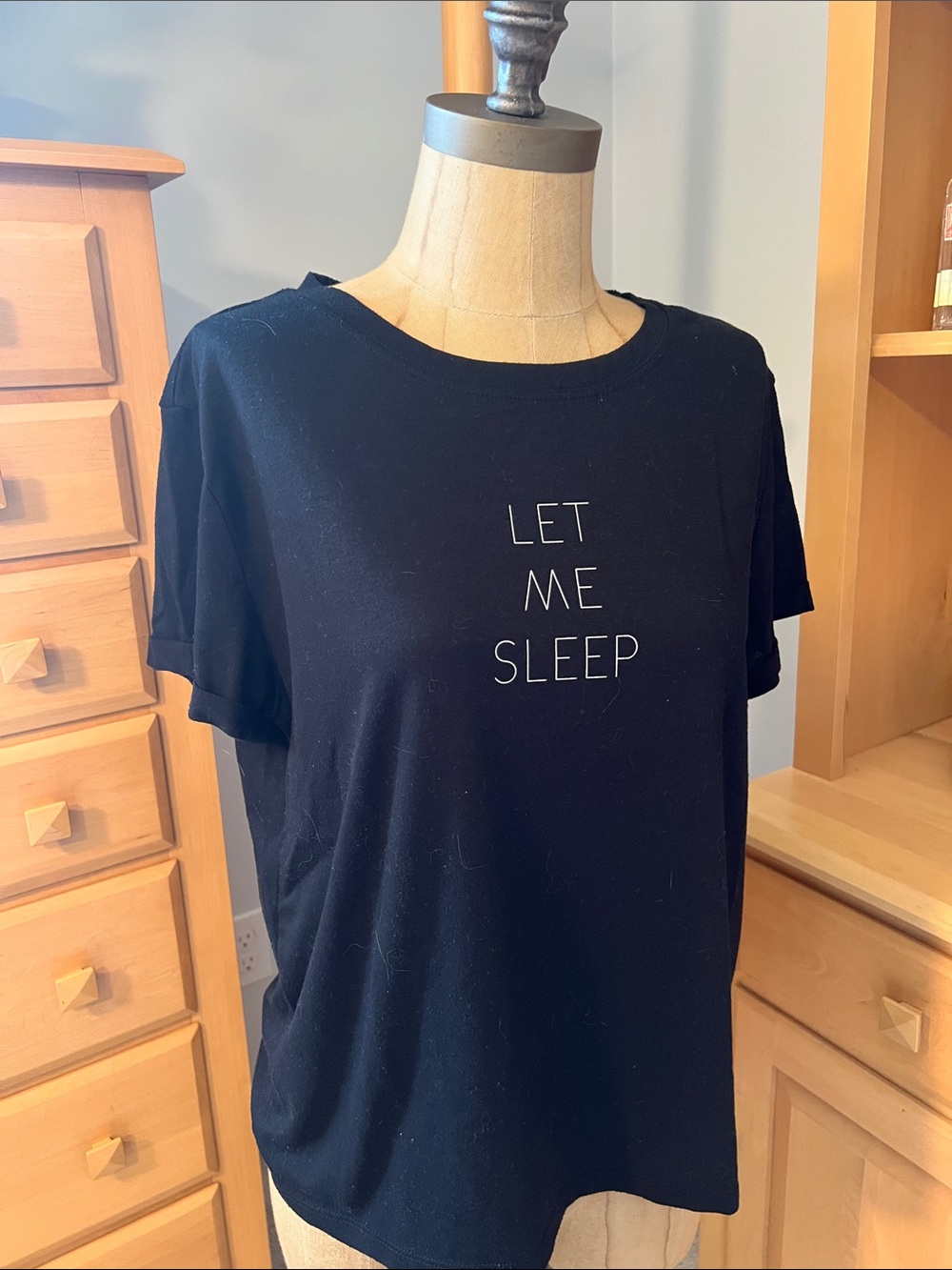 stars above Black "Let Me Sleep" Short Sleeve Sleep Tee